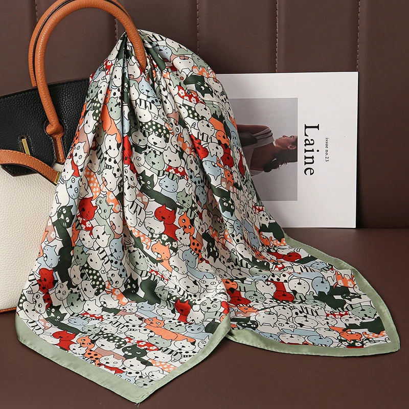 Foulard Carré Satiné Femme – Imprimé Floral, Élégant & Multifonction