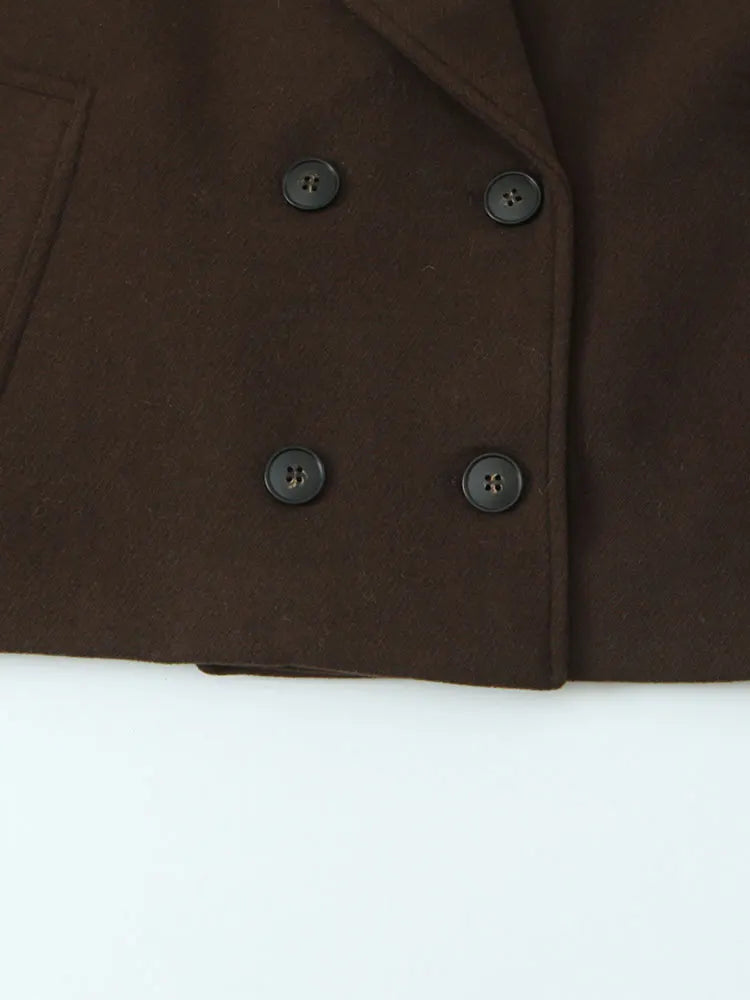 Manteau court femme vintage chic à double boutonnage avec poches