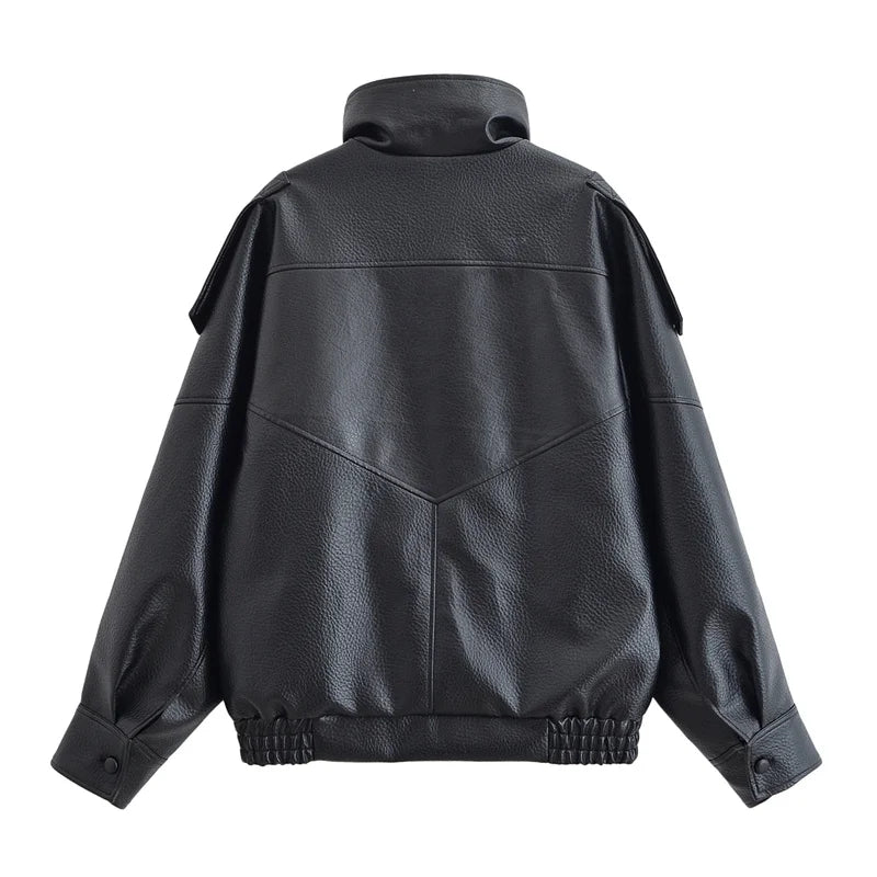 Veste en Similicuir Femme – Noir, Coupe Moto & Style Tendance