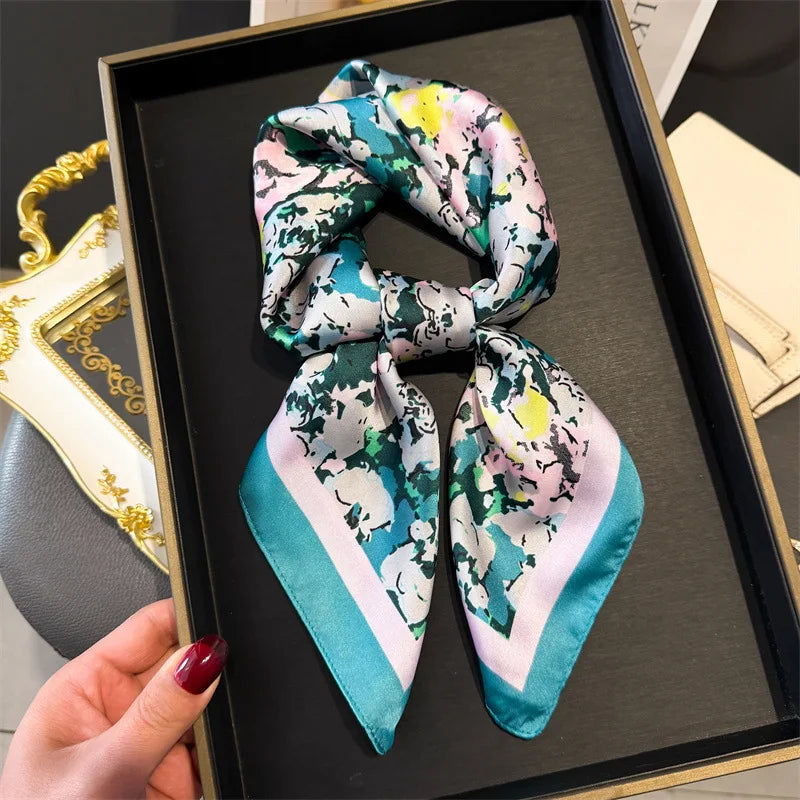 Bohemian Style Print Luxury Brand Silk Square Scarf Women Satin Shawls Neckerchief Wrap Scarves Bandana Hair Hjiab Floral - Vestico