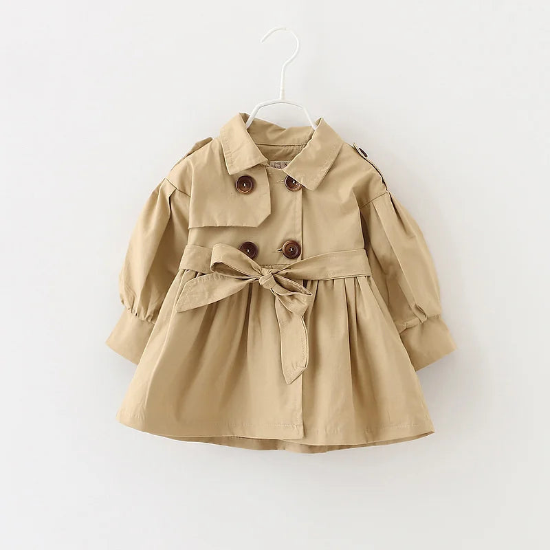 Trench Coat For Girl Children's Spring Cute Long Jacket 2024 New Kids Khaki Casual Outerwear Baby Khaki Fashion Windbreaker - Vestico