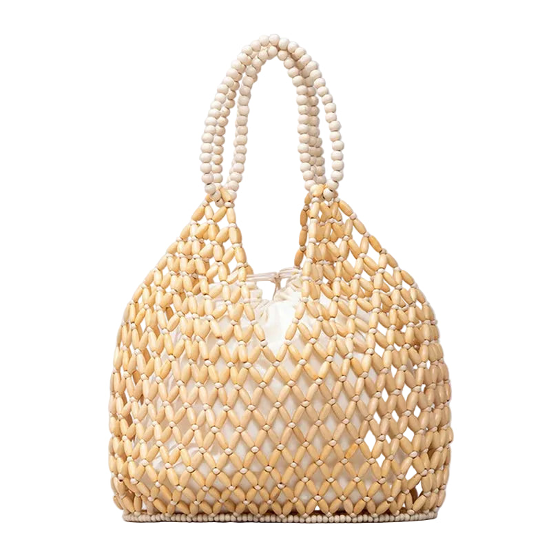 Sac Seau Femme en Perles de Bois – Fait Main, Rétro & Élégant