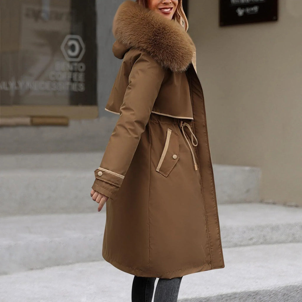 Manteau long femme à capuche – style coréen chaud pour l’hiver