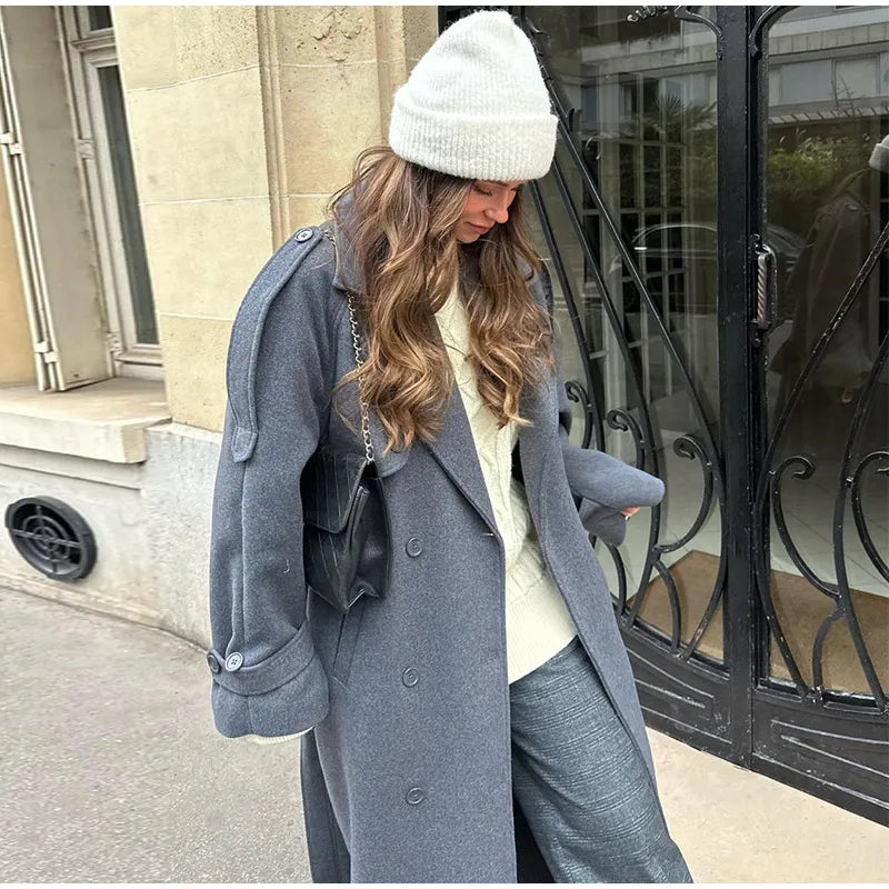 Manteau Élégant à Ceinture – Double Boutonnage & Col Revers - Vestico