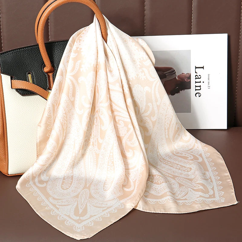 Bohemian Style Print Luxury Brand Silk Square Scarf Women Satin Shawls Neckerchief Wrap Scarves Bandana Hair Hjiab Floral - Vestico