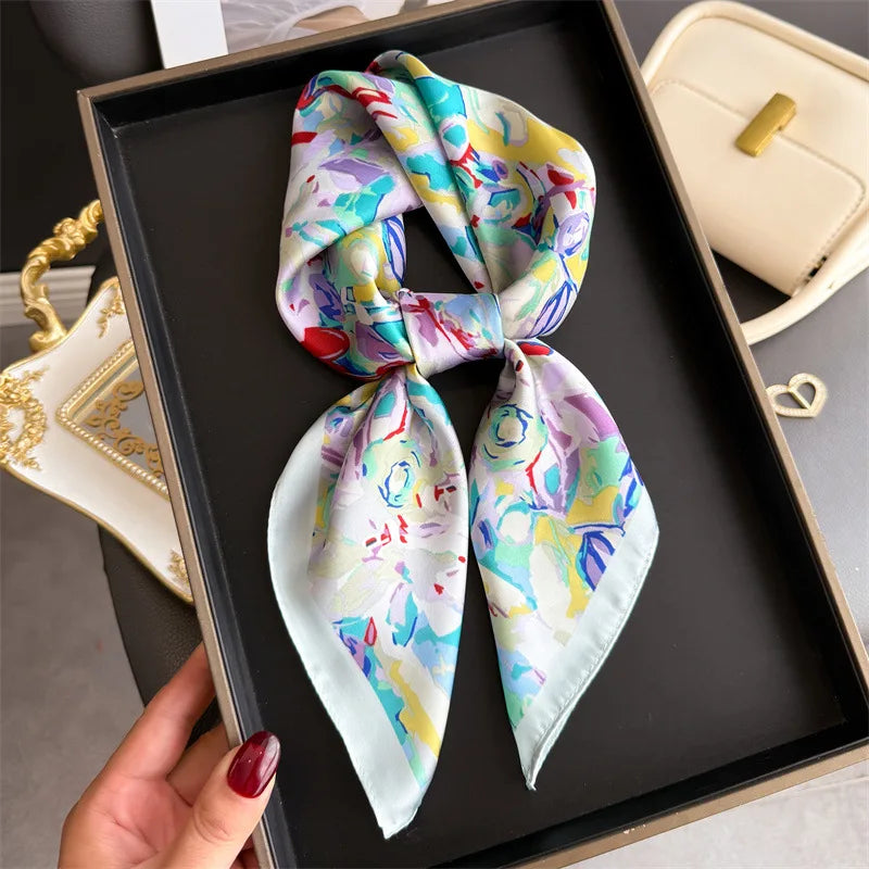Bohemian Style Print Luxury Brand Silk Square Scarf Women Satin Shawls Neckerchief Wrap Scarves Bandana Hair Hjiab Floral - Vestico