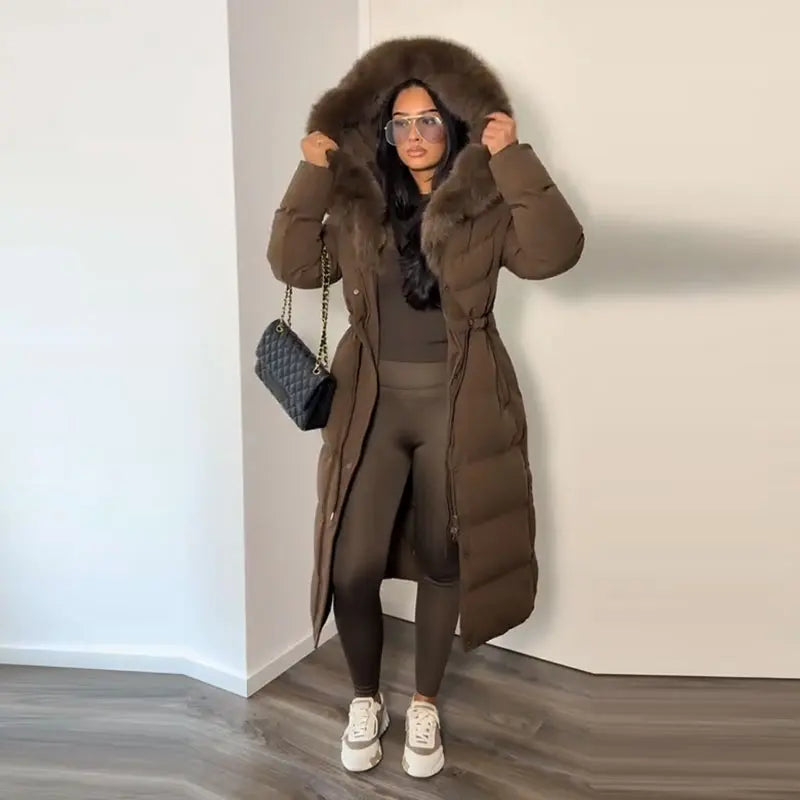 Manteau long matelassé femme – col montant élégant avec poches