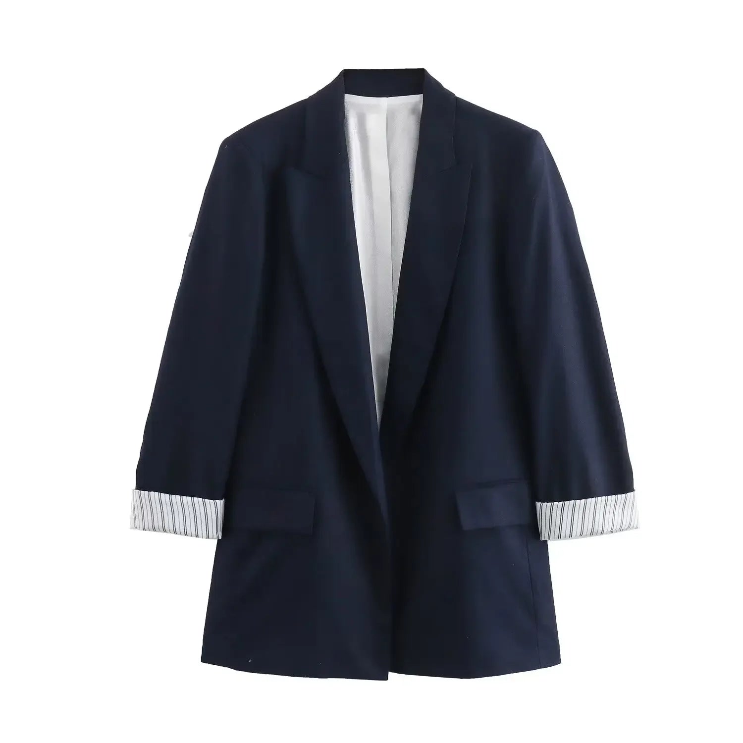 Blazer Femme Chic en Lin – Col Revers, Manches Longues Repliées, Style Business Décontracté - Vestico