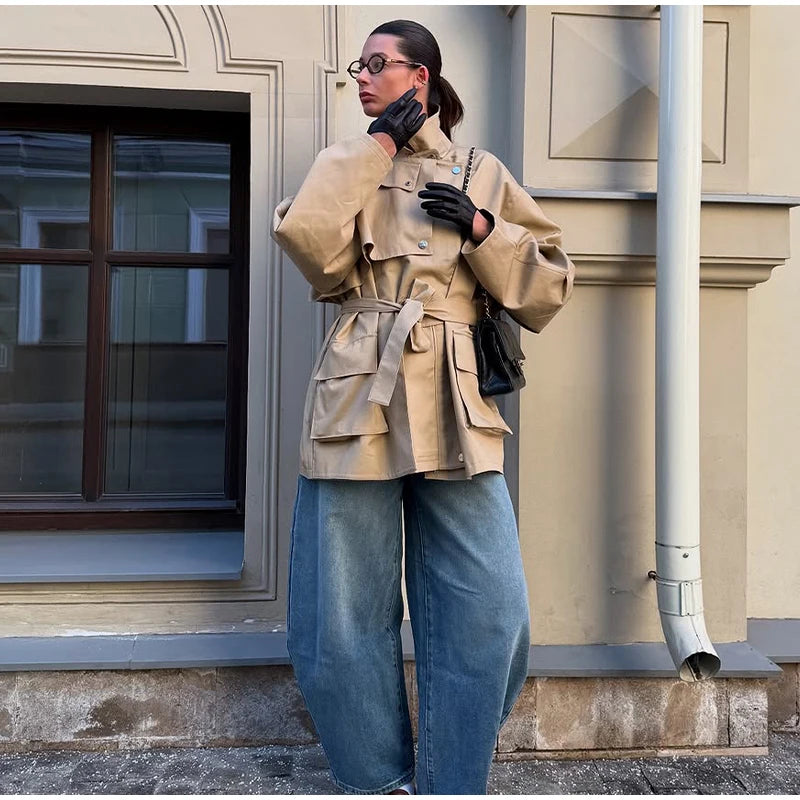 Trench Court Ceinturé Femme – Élégance Khaki - Vestico