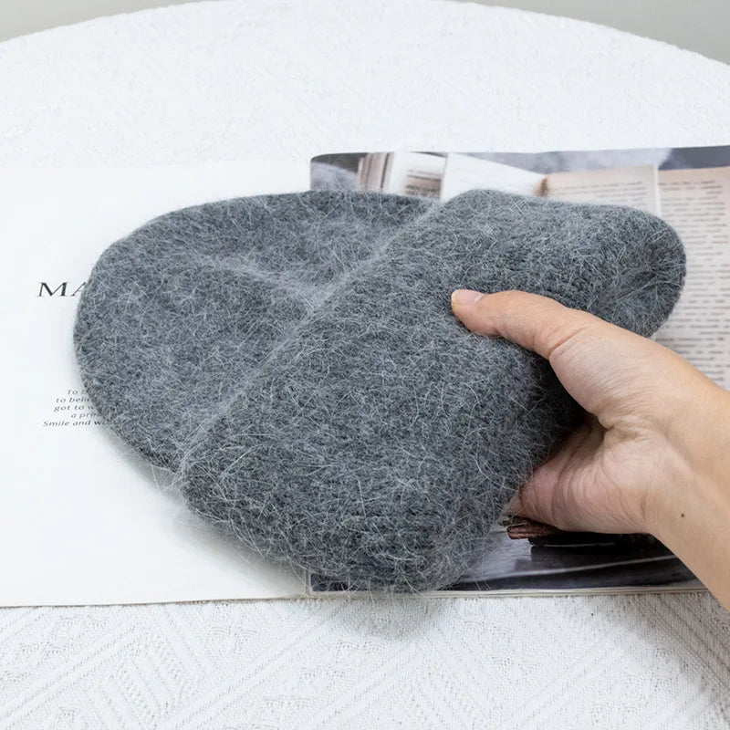 Winter Hats For Women Rabbit Fur Knitted Beanies Curled Thickened Keep Warm Bonnet Baggy Cap Female Soft Beanie Ski Cap - Vestico