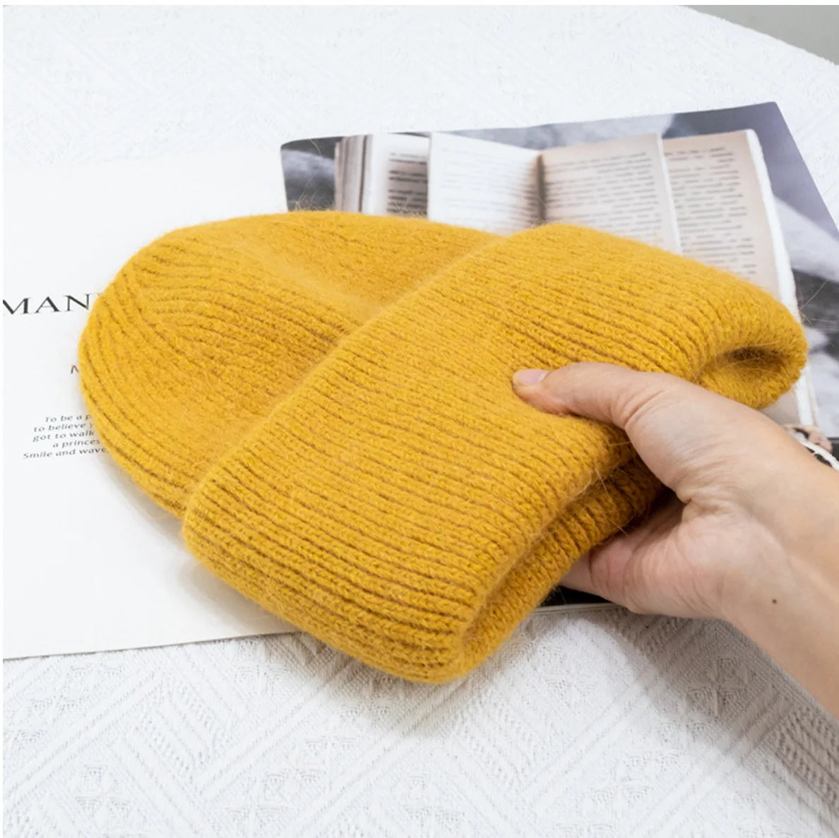 Winter Hats For Women Rabbit Fur Knitted Beanies Curled Thickened Keep Warm Bonnet Baggy Cap Female Soft Beanie Ski Cap - Vestico