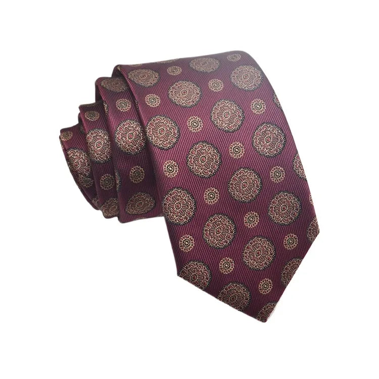 Cravate Homme en Jacquard – Motifs Floraux & Pois, 145 × 8 cm