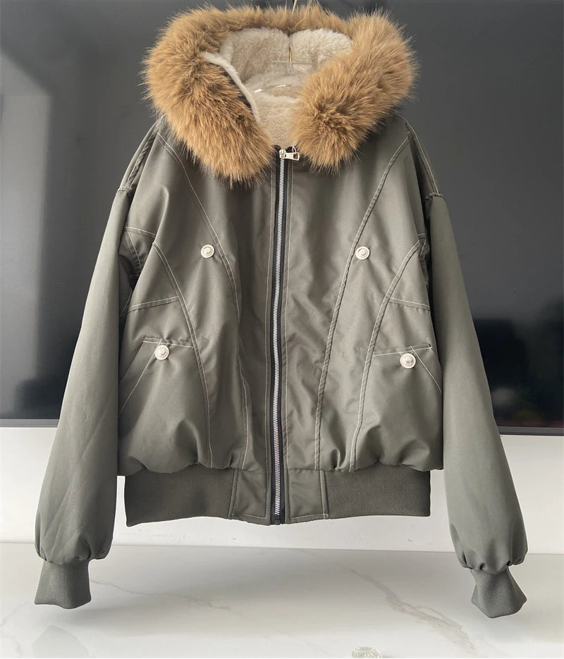 Parka d’hiver à capuche avec col en fausse fourrure – style Y2K streetwear