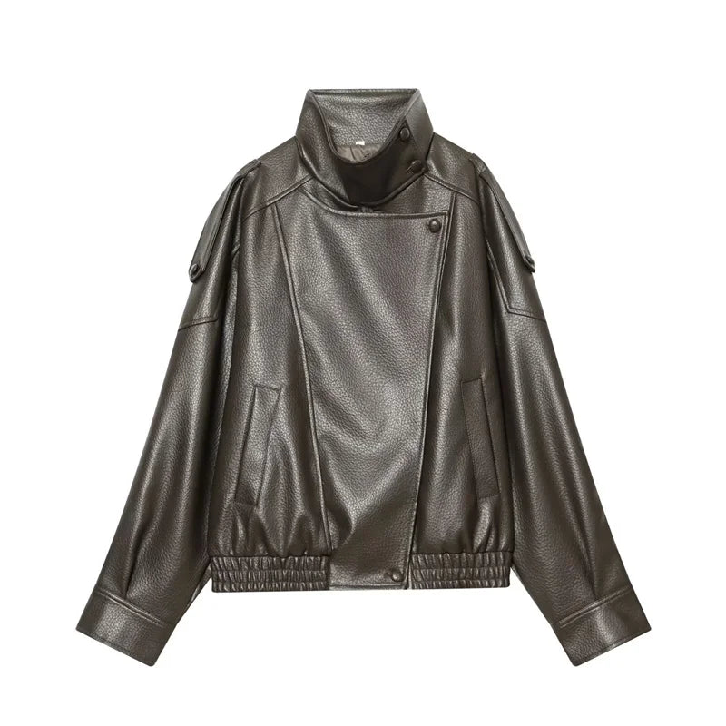 Veste en Similicuir Femme – Noir, Coupe Moto & Style Tendance