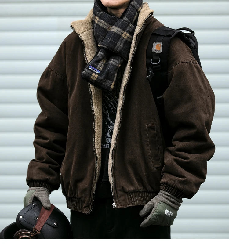 Veste Polaire Japonaise Vintage Homme – Épaisse et Chaude, Style Coréen Streetwear Décontracté - Vestico