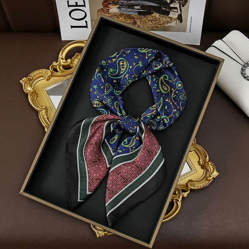 Bohemian Style Print Luxury Brand Silk Square Scarf Women Satin Shawls Neckerchief Wrap Scarves Bandana Hair Hjiab Floral - Vestico