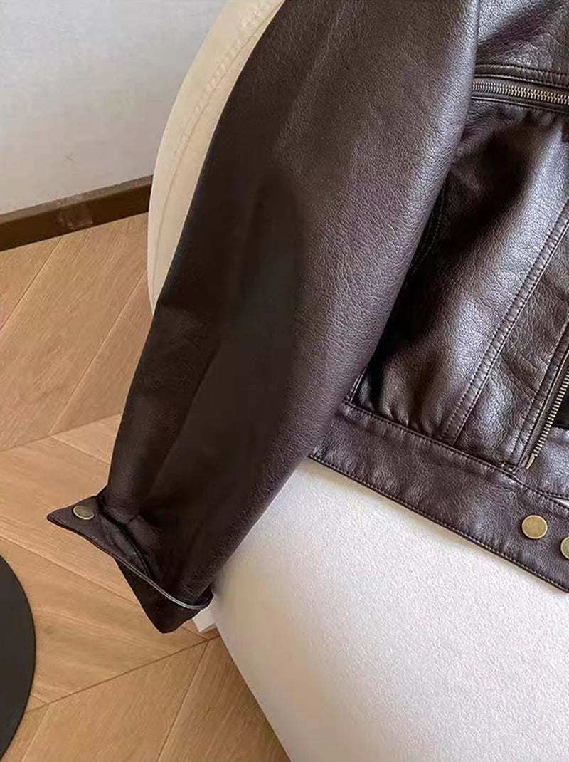 Veste Crop Simili cuir Femme – Style Y2K - Vestico