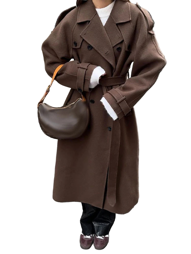 Manteau Long Élégant à Ceinture – Double Boutonnage Gris pour l’Automne/Hiver - Vestico