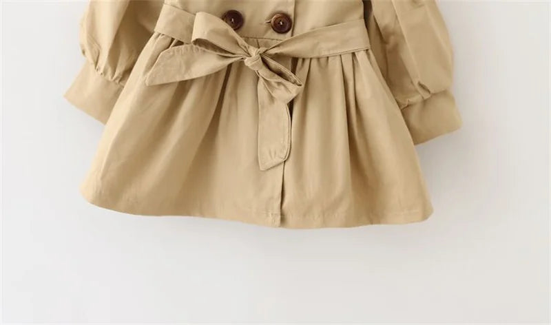 Trench Coat For Girl Children's Spring Cute Long Jacket 2024 New Kids Khaki Casual Outerwear Baby Khaki Fashion Windbreaker - Vestico