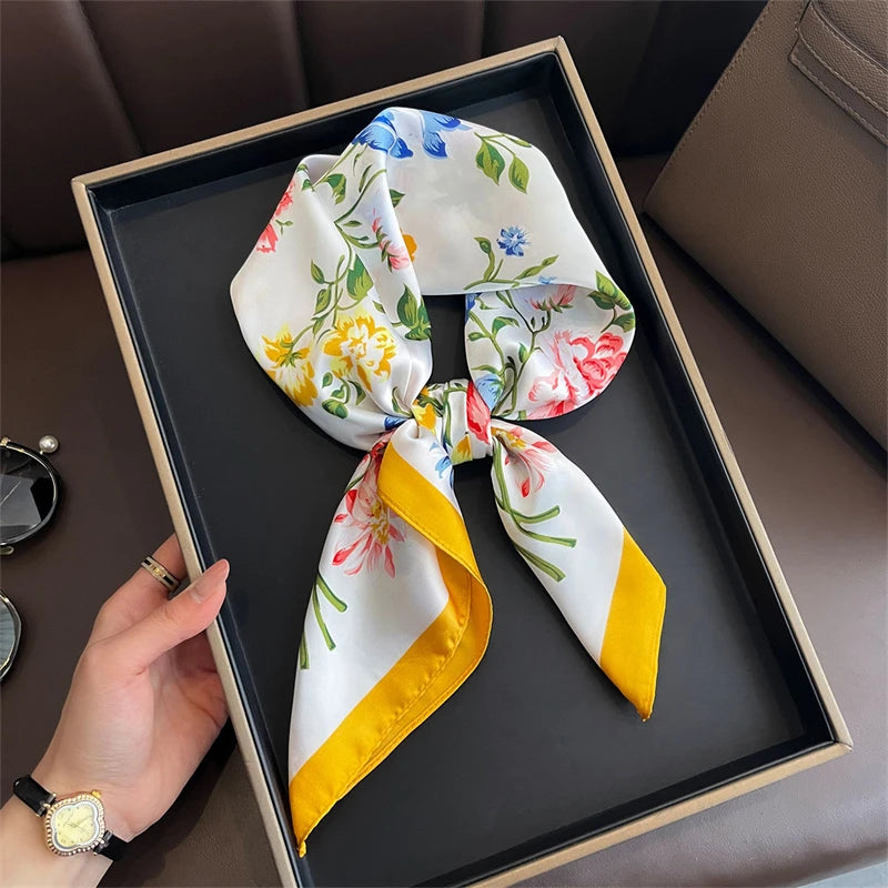 Bohemian Style Print Luxury Brand Silk Square Scarf Women Satin Shawls Neckerchief Wrap Scarves Bandana Hair Hjiab Floral - Vestico