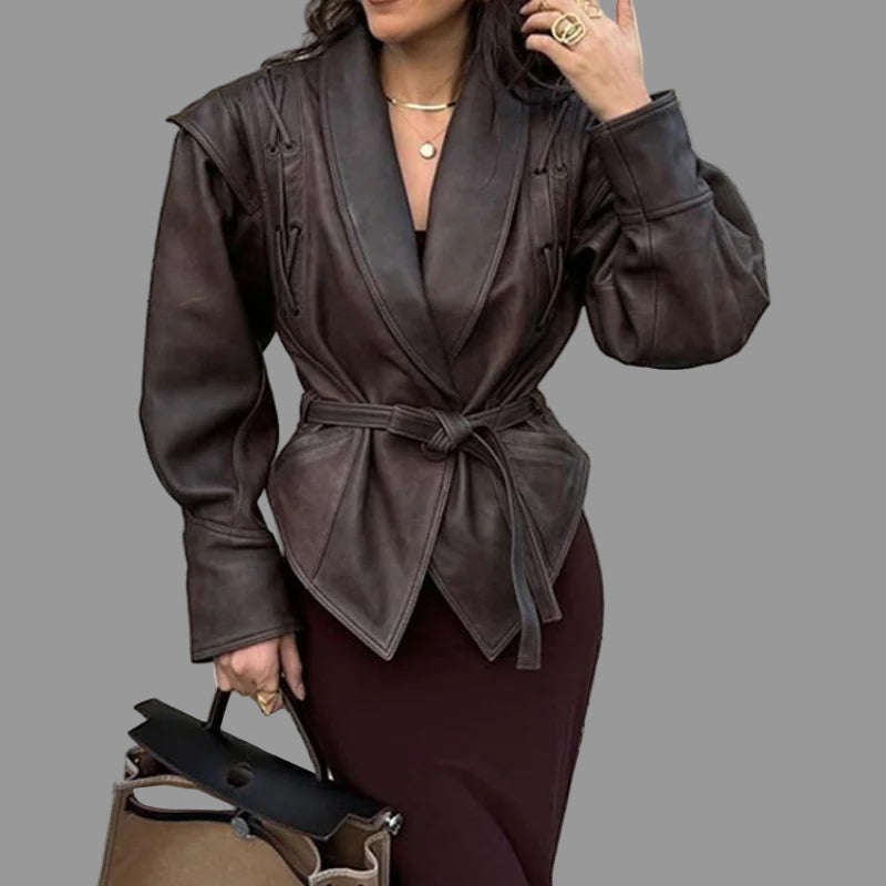 Veste Cuir Vintage Femme – Ceinturée et Streetwear - Vestico