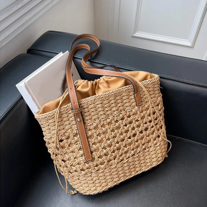 Sac Cabas Femme en Paille Tressée – Grande Capacité, Bohème & Élégant