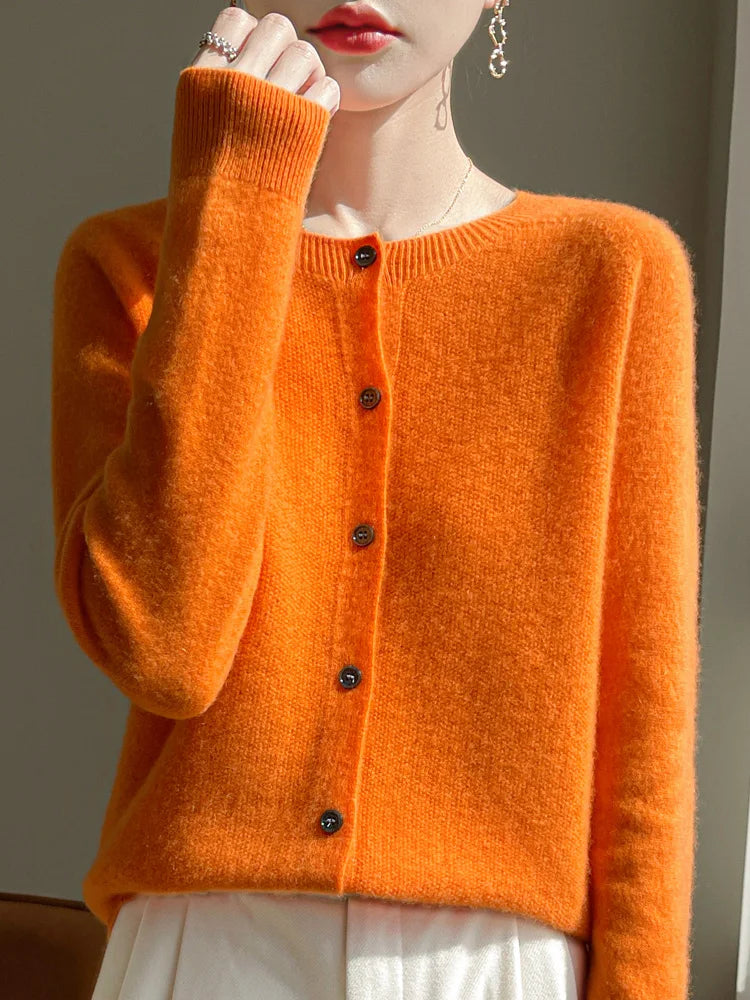 Cardigan Femme 100 % Laine Mérinos – Col Rond, Boutonné & Doux - Vestico