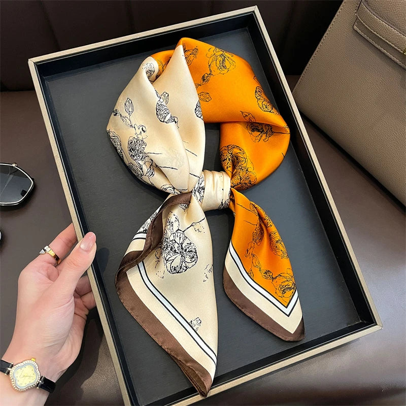 Bohemian Style Print Luxury Brand Silk Square Scarf Women Satin Shawls Neckerchief Wrap Scarves Bandana Hair Hjiab Floral - Vestico
