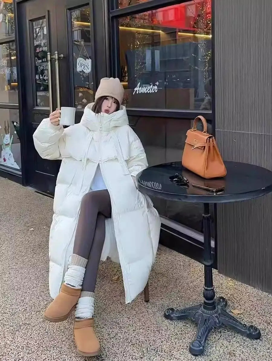 Manteau d’Hiver Long 2025 à Capuche – Doudoune Épaisse Style Coréen Décontracté