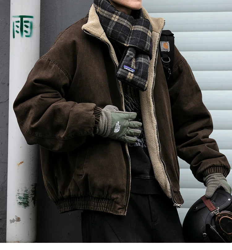 Veste Polaire Japonaise Vintage Homme – Épaisse et Chaude, Style Coréen Streetwear Décontracté - Vestico