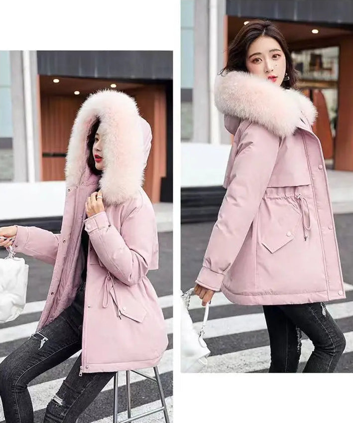 Manteau d’Hiver à Capuche en Coton Épais, Col en Fourrure, Style Coréen Décontracté