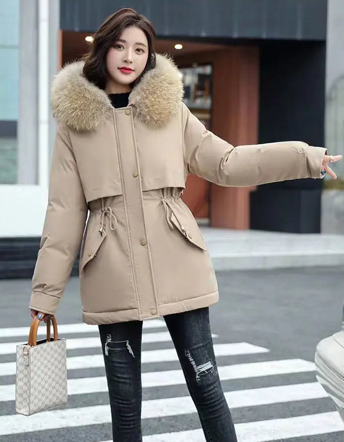 Manteau d’Hiver à Capuche en Coton Épais, Col en Fourrure, Style Coréen Décontracté