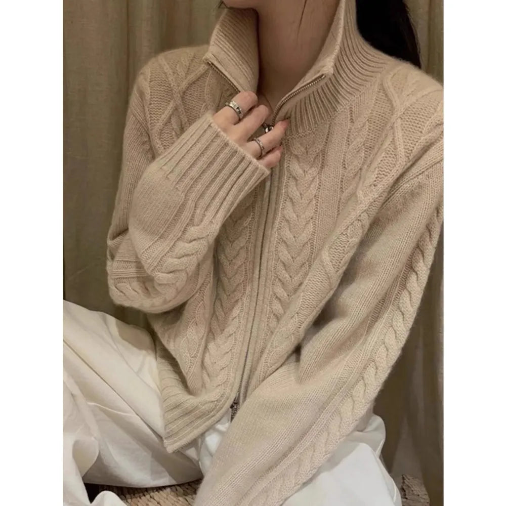 Cardigan Femme 100 % Cachemire – Col Montant, Coupe Ample & Doux