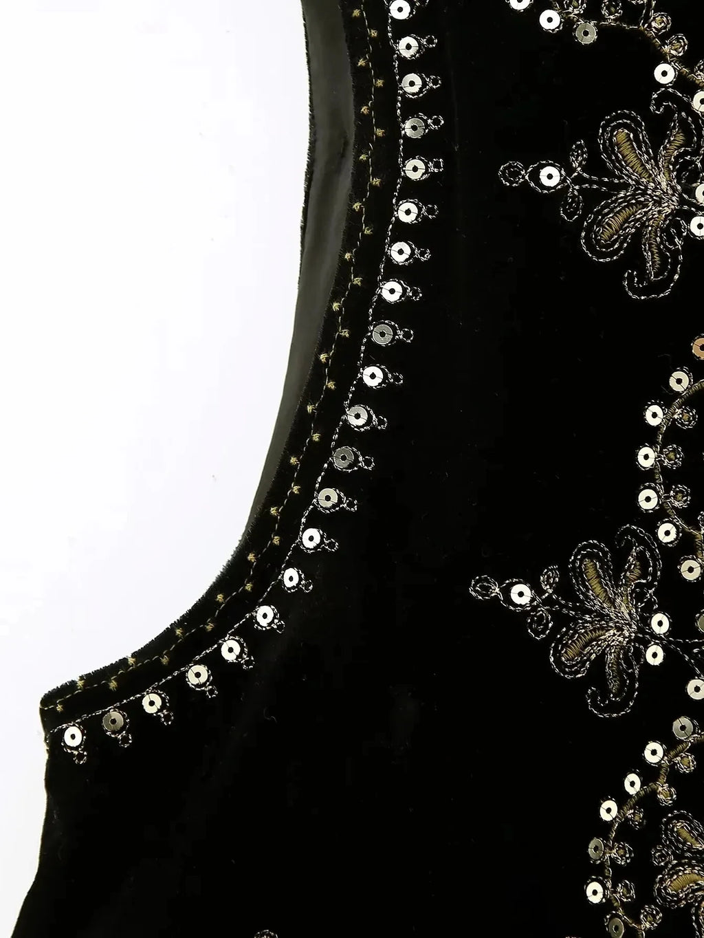 Gilet Femme Vintage Velours Brodé – Sans Manches Col V - Vestico