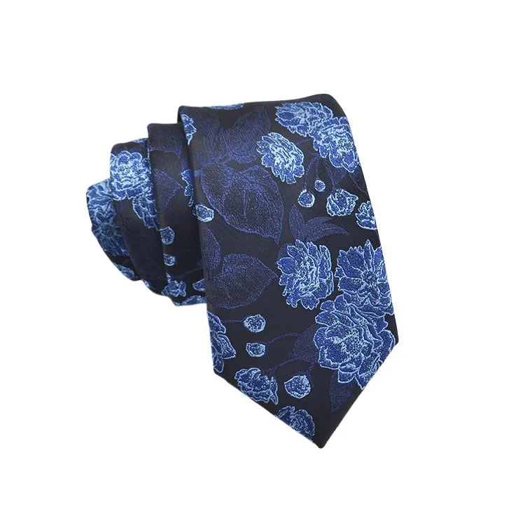 Cravate Homme en Jacquard – Motifs Floraux & Pois, 145 × 8 cm