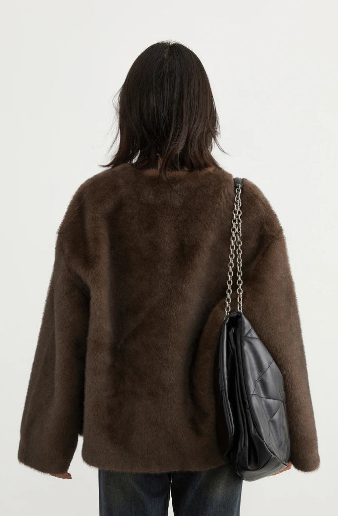 Veste femme ample à col V – manteau chaud style casual automne hiver