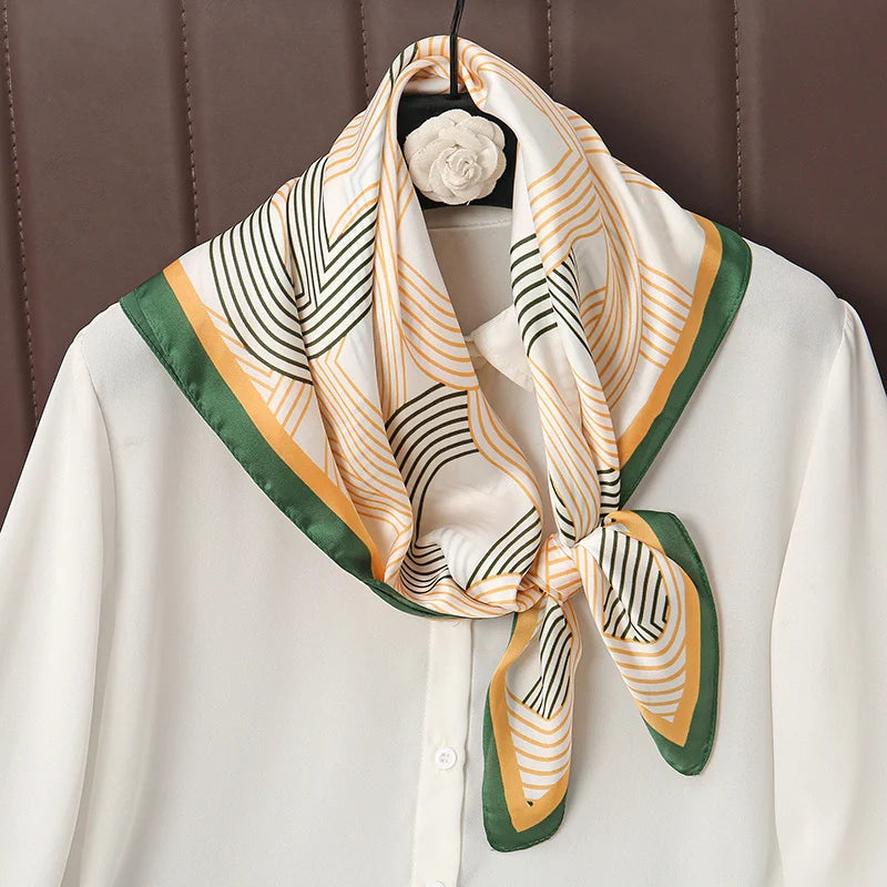 Foulard Carré Satiné Femme – Imprimé Floral, Élégant & Multifonction - Vestico
