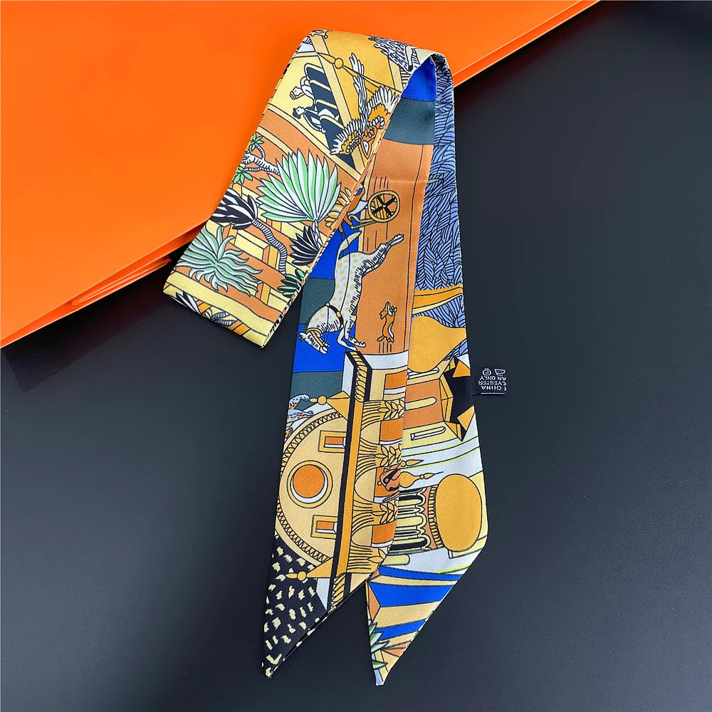 Foulard Femme Imprimé – Écharpe Fine en Soie, Accessoire pour Sac & Cheveux - Vestico