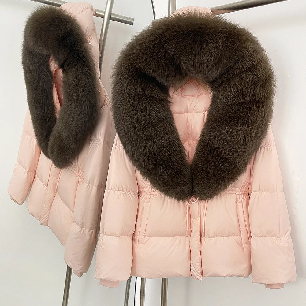 Doudoune femme avec capuche fourrure naturelle – manteau chaud luxe hiver