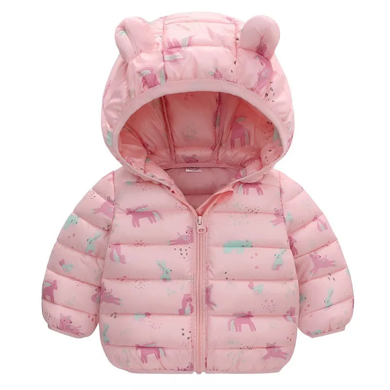 Children Boys Baby Hooded Lightweight Down Jackets Warm Outerwear Autumn Kids Girls Coats Cartoon Dinosaur Print Casual Clothing - Vestico