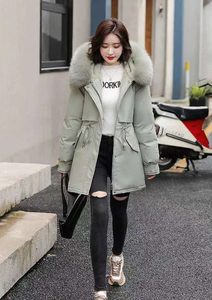 Manteau d’Hiver à Capuche en Coton Épais, Col en Fourrure, Style Coréen Décontracté