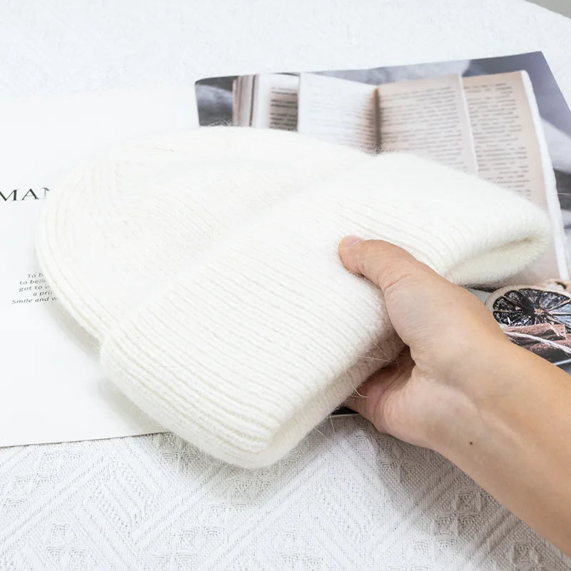 Winter Hats For Women Rabbit Fur Knitted Beanies Curled Thickened Keep Warm Bonnet Baggy Cap Female Soft Beanie Ski Cap - Vestico