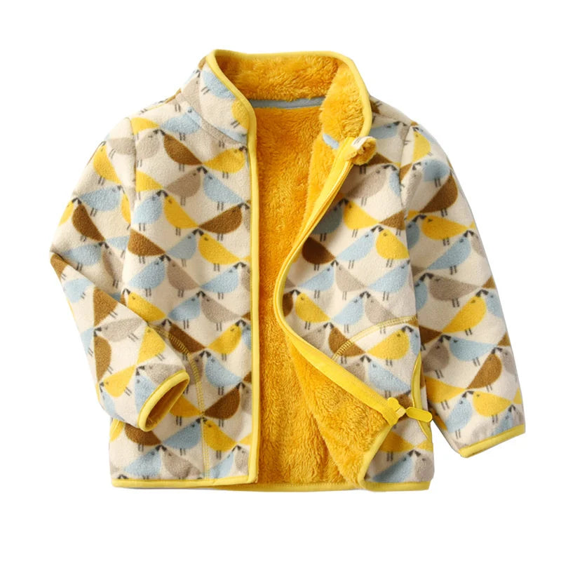 2-8T New Arrival Hearts Print Girls Winter Fleece Jackets Zipper Cute Cold Thick Baby Coats Children's Costume Outwear - Vestico