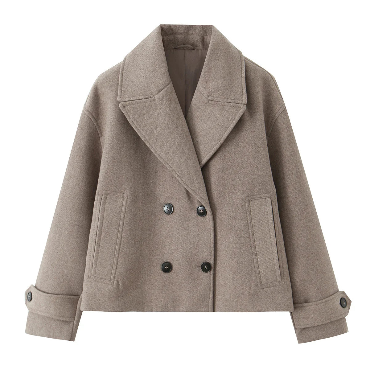 Manteau court femme vintage chic à double boutonnage avec poches