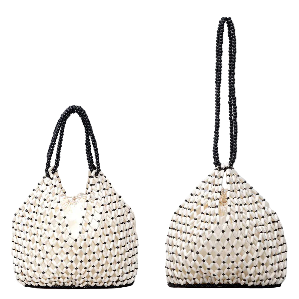 Sac Seau Femme en Perles de Bois – Fait Main, Rétro & Élégant