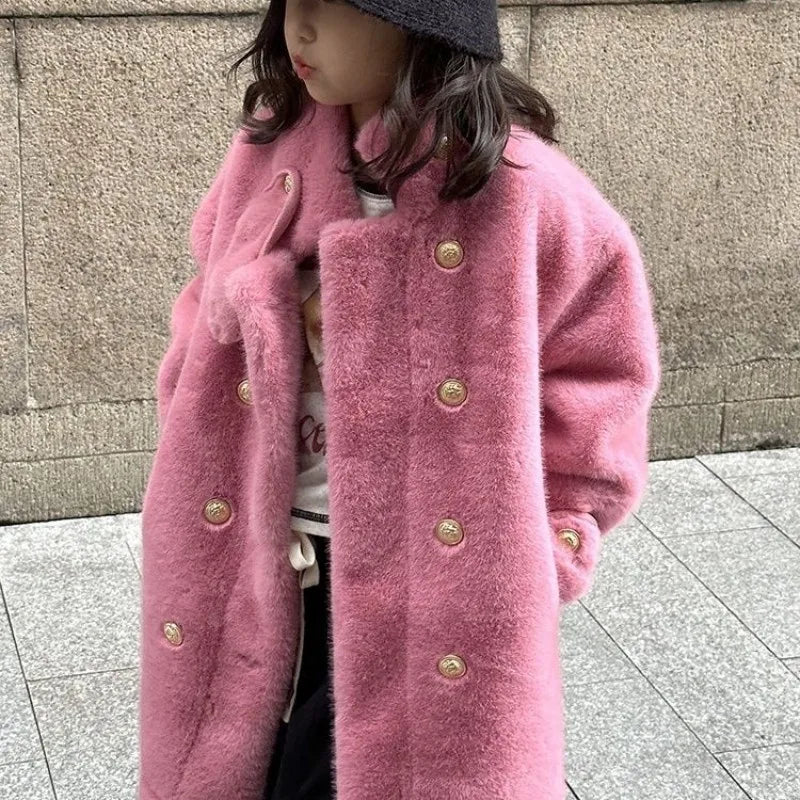 Imitation Mink Velvet Jackets Girls 2025 Autumn Winter New Loose White Casual Sweater Coat kids Jacket - Vestico