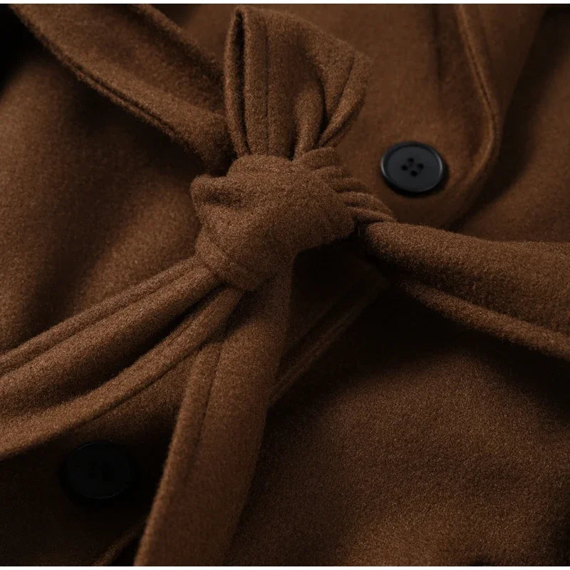 Manteau Long Élégant à Ceinture – Double Boutonnage Gris pour l’Automne/Hiver - Vestico