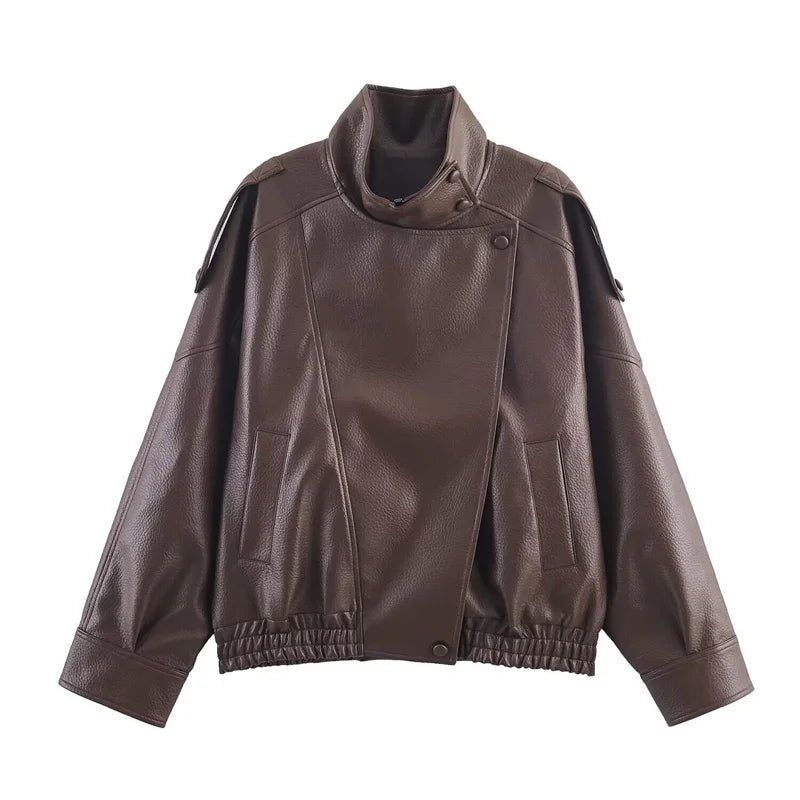 Veste en Similicuir Femme – Noir, Coupe Moto & Style Tendance