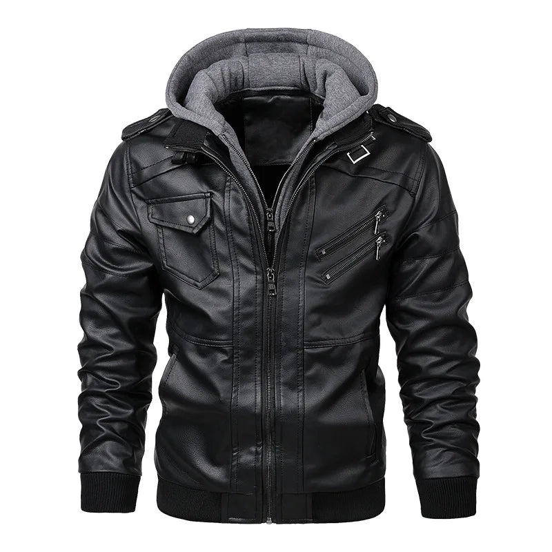 Veste Homme en Simili Cuir – Style Motard avec Capuche Amovible - Vestico