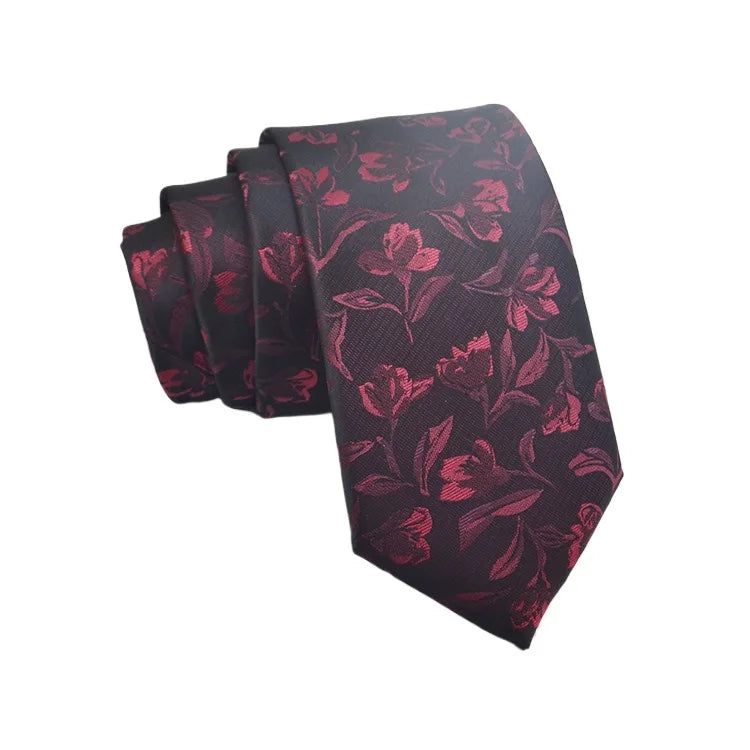 Cravate Homme en Jacquard – Motifs Floraux & Pois, 145 × 8 cm